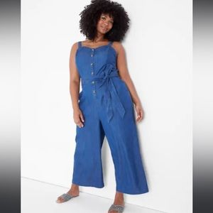 Lane Bryant, 16, Sweetheart-neck Chambray Crop Wide Leg Jumpsuit